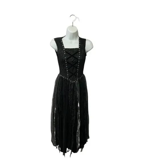 open lace back dress Gothic Black Short Wedding Party Dress - Floral Embroidered Corset Party Dress main image 0
